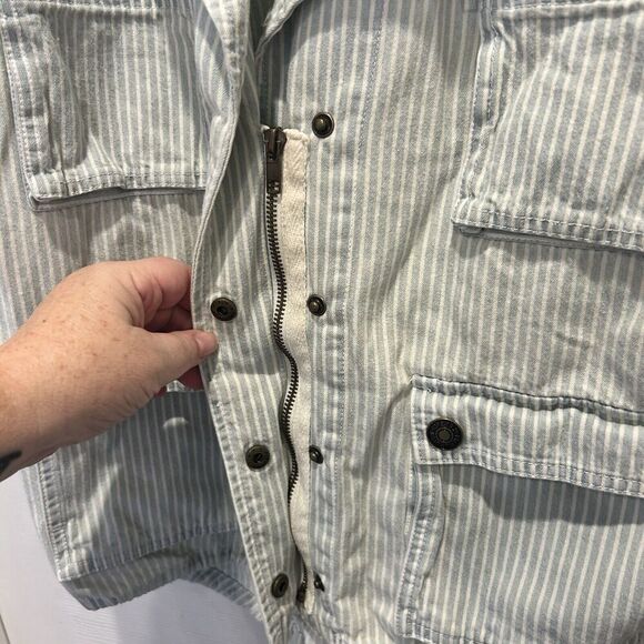 Forever 21 Jean Jacket Womens Size‎ Large Over Sized Coat Railroad Stripe Shirt - Picture 8 of 10